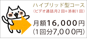 「ハイブリッド型（ビデオ通話月2回＋添削1回）コース」→月額16000円（1回分7000円）