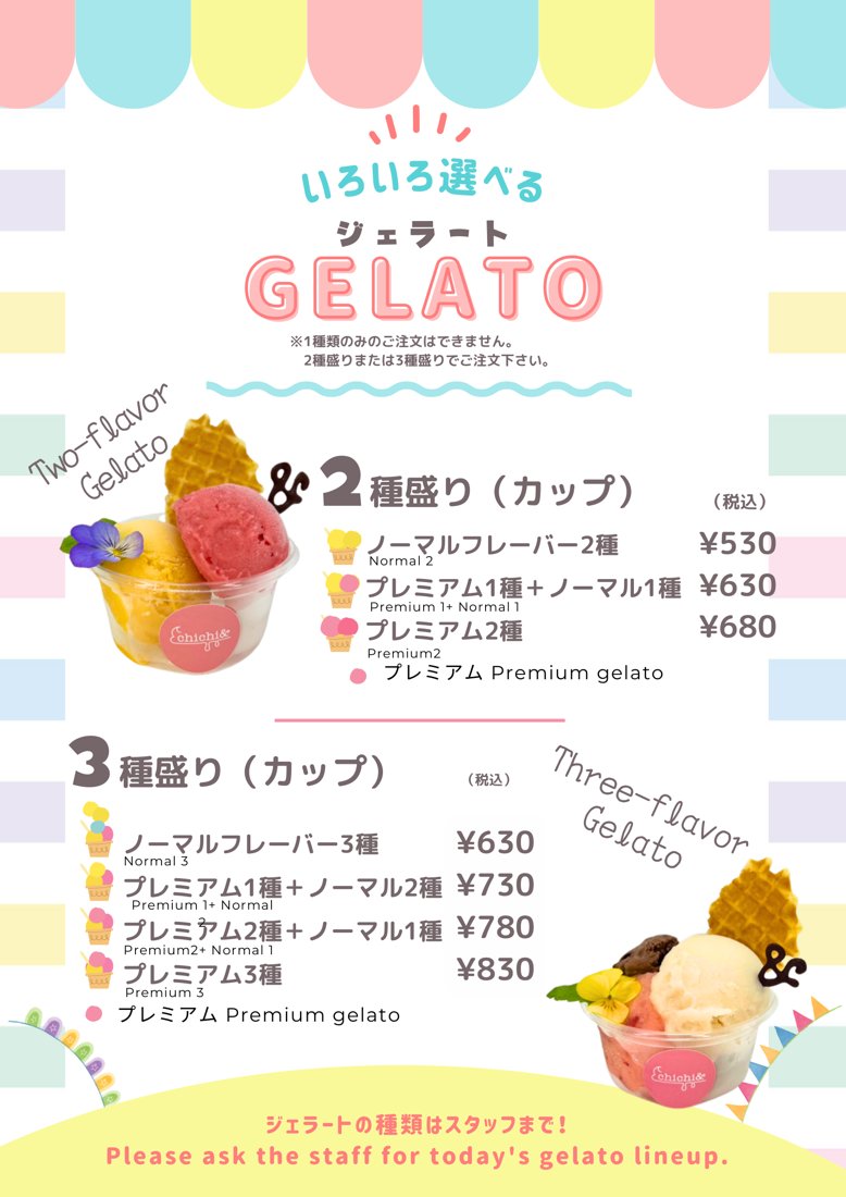 ジェラート店のメニュー